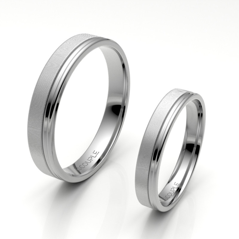 Alianza oro blanco mate y brillo, interior confort | Joyería Bellido