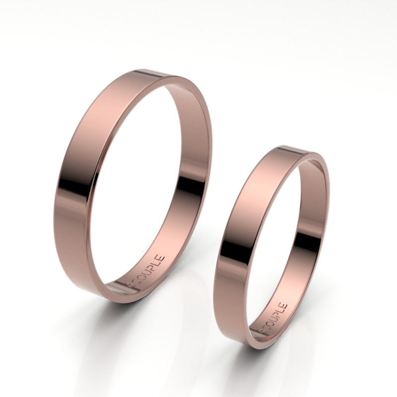 Alianza de oro rosa brillo interior plano de 3 mm