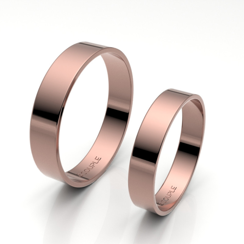 Alianza de oro rosa brillo interior plano de 4 mm