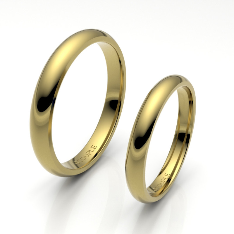 Alianza de oro amarillo brillo interior confort de 3 mm