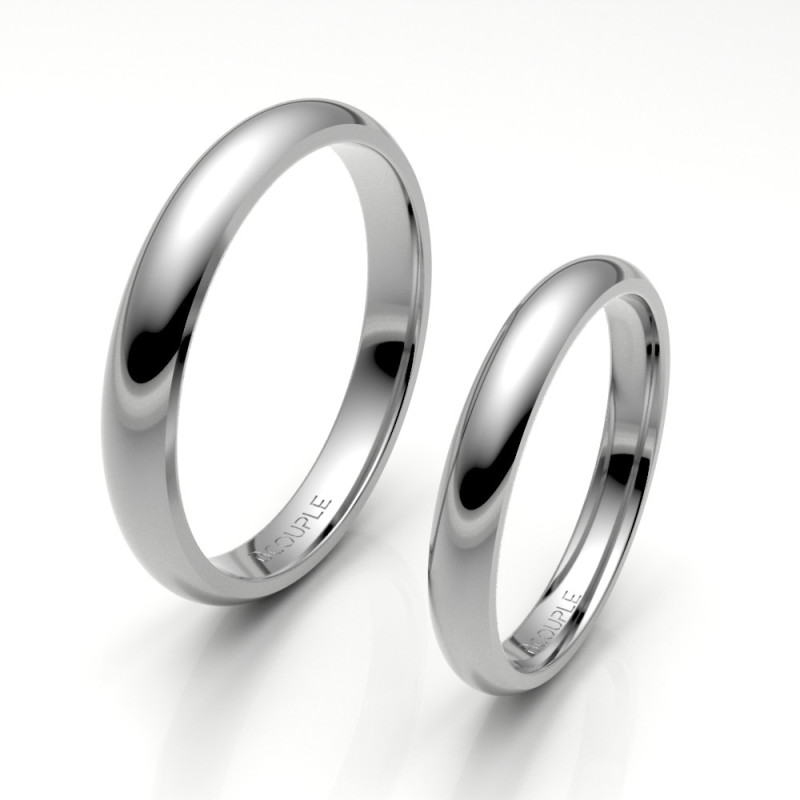 Alianza de oro blanco brillo interior confort de 3 mm