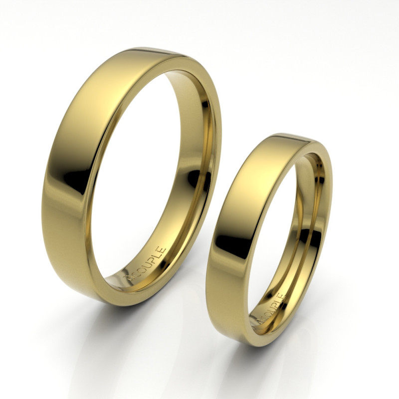 Alianza de oro amarillo brillo interior plano de 4 mm