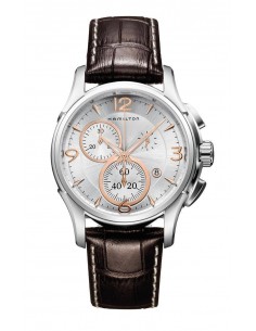 Reloj Hamilton Jazzmaster Chrono Quartz H32612555 – Reloj suizo de 42 mm con esfera plateada y correa de piel marrón