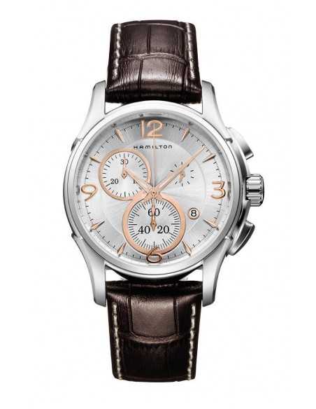 Reloj Hamilton Jazzmaster Chrono Quartz H32612555 – Reloj suizo de 42 mm con esfera plateada y correa de piel marrón
