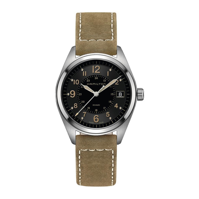 Hamilton Khaki Field Quartz H68551833 | Reloj Quartz de 40 mm con Esfera Negra y Correa de Cuero Beige