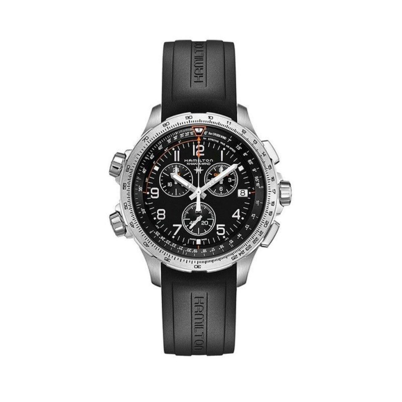 Reloj Hamilton Khaki Aviation X-Wind GMT Chrono Quartz H77912335 – Reloj de cuarzo de 46 mm con esfera negra y correa de caucho