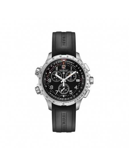 Reloj Hamilton Khaki Aviation X-Wind GMT Chrono Quartz H77912335 – Reloj de cuarzo de 46 mm con esfera negra y correa de caucho