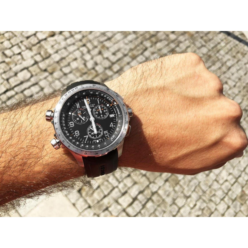 Reloj Hamilton Khaki Aviation X-Wind GMT Chrono Quartz H77912335 – Reloj de cuarzo de 46 mm con esfera negra y correa de caucho