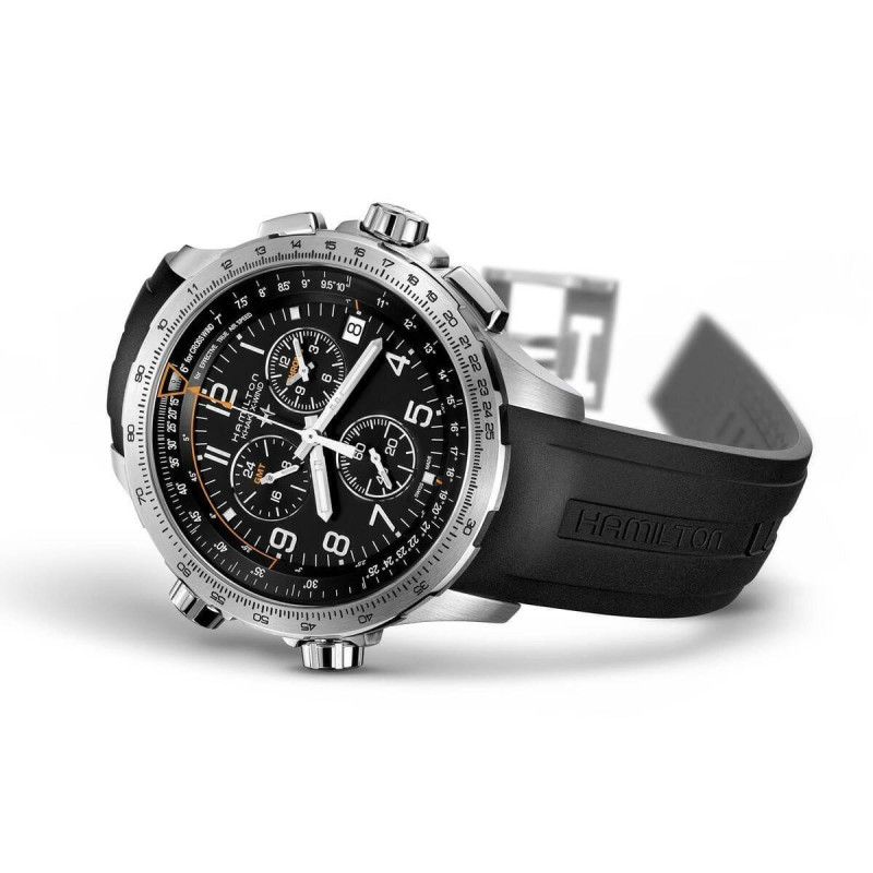 Reloj Hamilton Khaki Aviation X-Wind GMT Chrono Quartz H77912335 – Reloj de cuarzo de 46 mm con esfera negra y correa de caucho