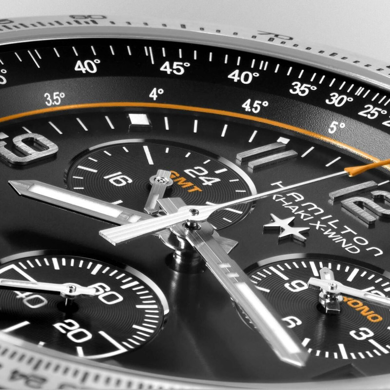 Reloj Hamilton Khaki Aviation X-Wind GMT Chrono Quartz H77912335 – Reloj de cuarzo de 46 mm con esfera negra y correa de caucho