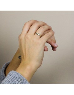Alianza Oro Bicolor 18K amarillo y blanco 4mm Interior plano | Joyería Bellido