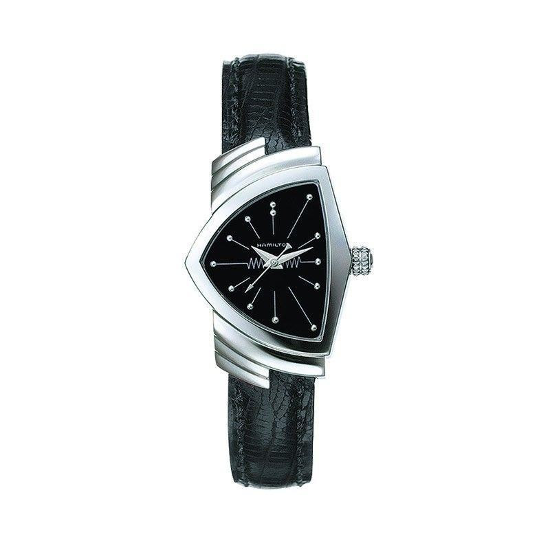 Hamilton Ventura Quartz H24211732 – Reloj de cuarzo de 24 mm con caja triangular y correa de piel negra