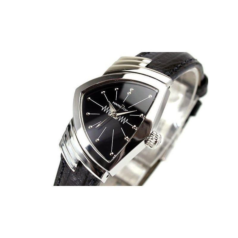 Hamilton Ventura Quartz H24211732 – Reloj de cuarzo de 24 mm con caja triangular y correa de piel negra