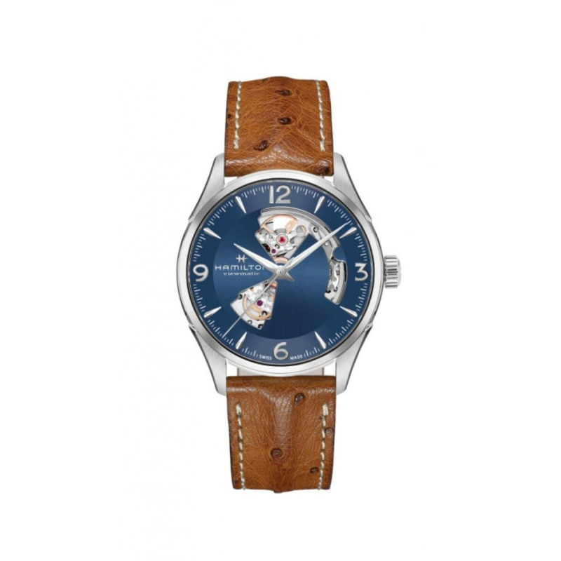 Reloj Hamilton Jazzmaster Open Heart Auto H32705041 – Reloj automático suizo de 42 mm con esfera azul y correa de piel marrón