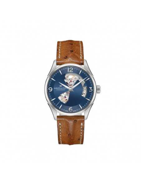 Reloj Hamilton Jazzmaster Open Heart Auto H32705041 – Reloj automático suizo de 42 mm con esfera azul y correa de piel marrón
