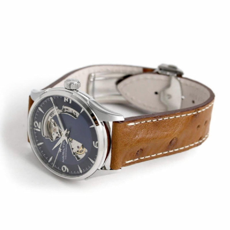 Reloj Hamilton Jazzmaster Open Heart Auto H32705041 – Reloj automático suizo de 42 mm con esfera azul y correa de piel marrón