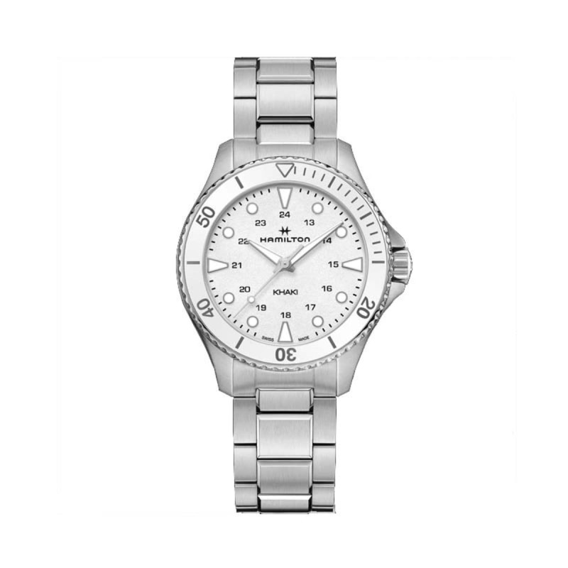 Reloj Hamilton Khaki Navy Scuba Quartz H82221110 – Reloj de cuarzo de 37 mm con esfera blanca y brazalete de acero inoxidable