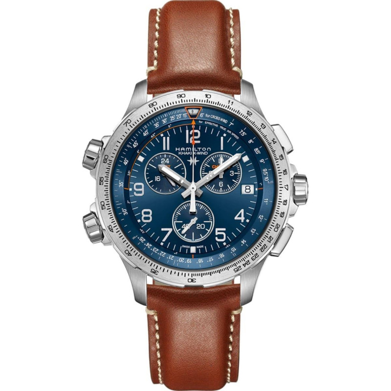 Reloj Hamilton Khaki Aviation X-Wind GMT Chrono Quartz H77922541 – Cronógrafo de cuarzo de 46 mm con esfera azul y correa de pie