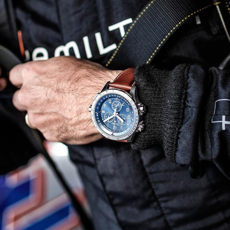 Reloj Hamilton Khaki Aviation X-Wind GMT Chrono Quartz H77922541 – Cronógrafo de cuarzo de 46 mm con esfera azul y correa de pie