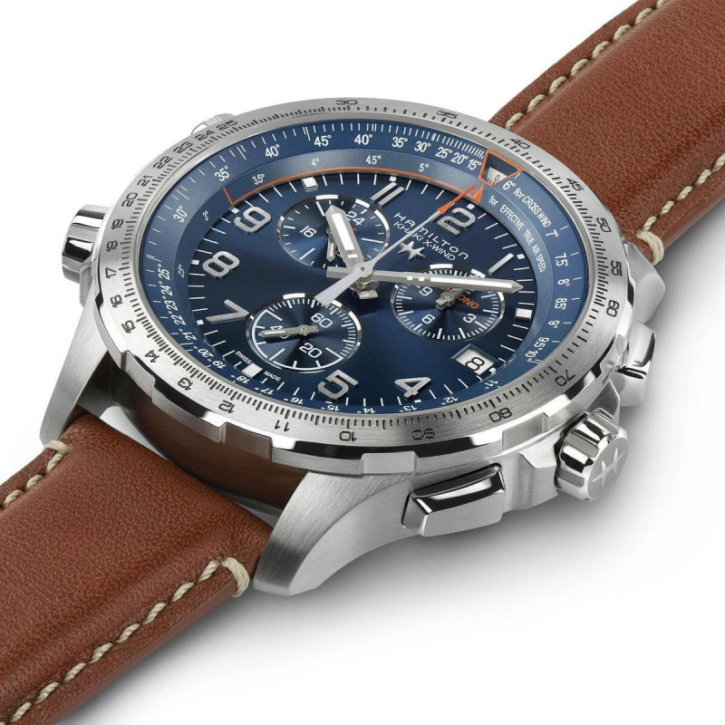 Reloj Hamilton Khaki Aviation X-Wind GMT Chrono Quartz H77922541 – Cronógrafo de cuarzo de 46 mm con esfera azul y correa de pie