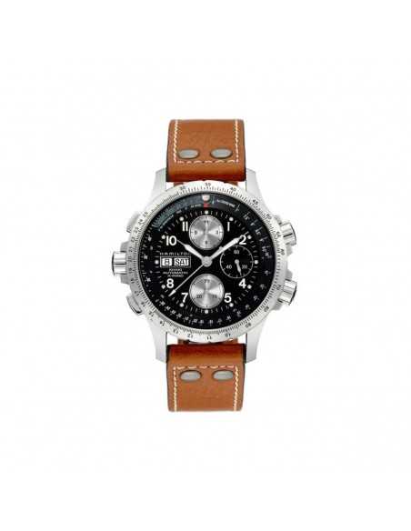 Reloj Hamilton Khaki Aviation X-Wind Auto Chrono H77616533 – Reloj automático de 44 mm con esfera negra y correa de piel marrón