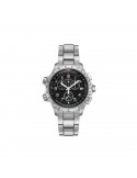 Reloj Hamilton Khaki Aviation X-Wind GMT Chrono Quartz H77912135 – Reloj de cuarzo de 46 mm con esfera negra y brazalete de acer