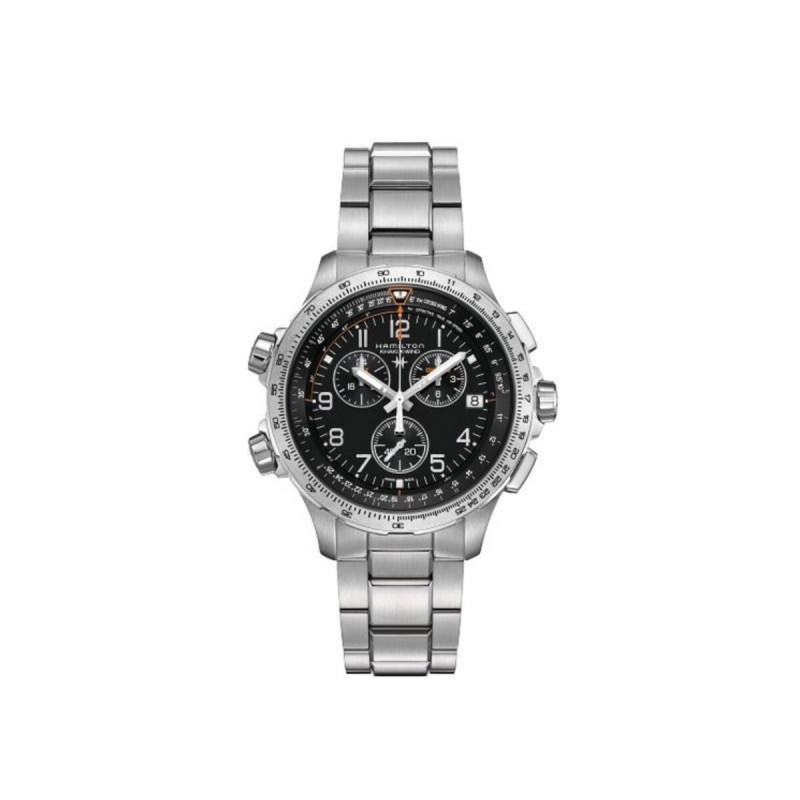 Reloj Hamilton Khaki Aviation X-Wind GMT Chrono Quartz H77912135 – Reloj de cuarzo de 46 mm con esfera negra y brazalete de acer