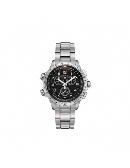 Reloj Hamilton Khaki Aviation X-Wind GMT Chrono Quartz H77912135 – Reloj de cuarzo de 46 mm con esfera negra y brazalete de acer