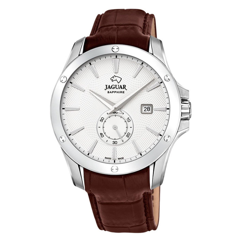 Jaguar J878/1 | Reloj con Esfera Plateada y Pulsera de Cuero Marrón | B&Couple​