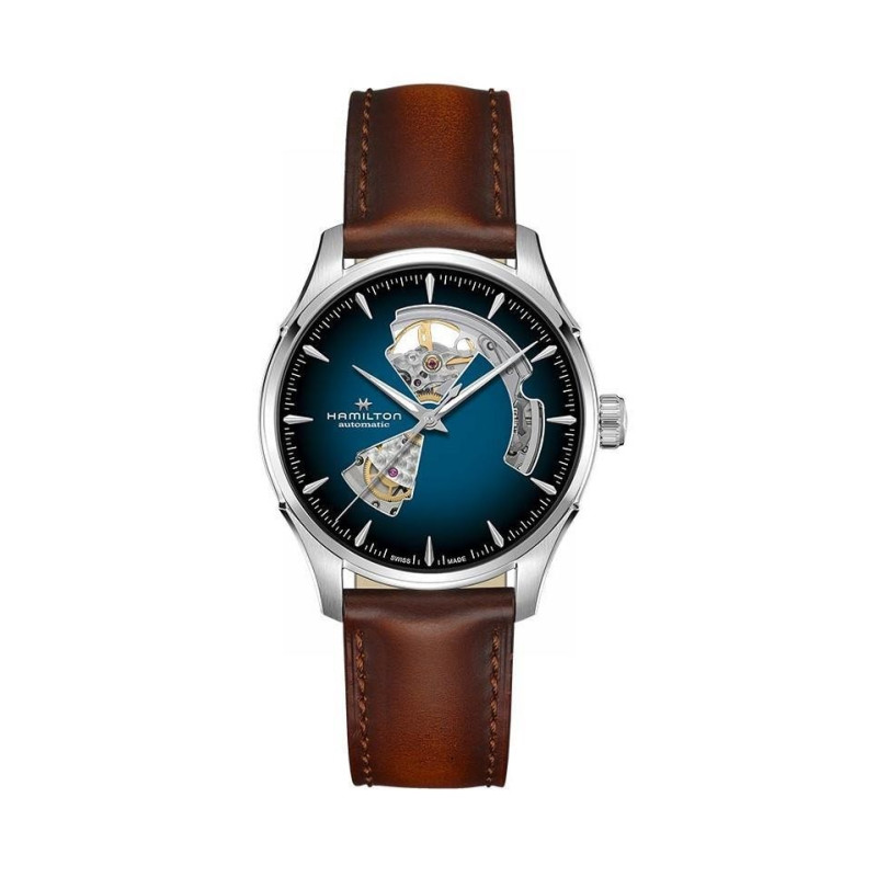 Hamilton Jazzmaster Open Heart Auto H32675540 – Reloj automático de 40 mm con esfera azul y correa de piel marrón
