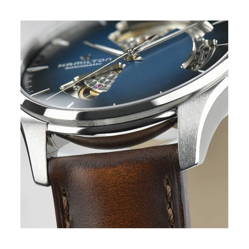 Hamilton Jazzmaster Open Heart Auto H32675540 – Reloj automático de 40 mm con esfera azul y correa de piel marrón