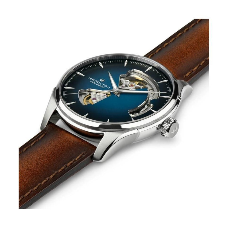 Hamilton Jazzmaster Open Heart Auto H32675540 – Reloj automático de 40 mm con esfera azul y correa de piel marrón