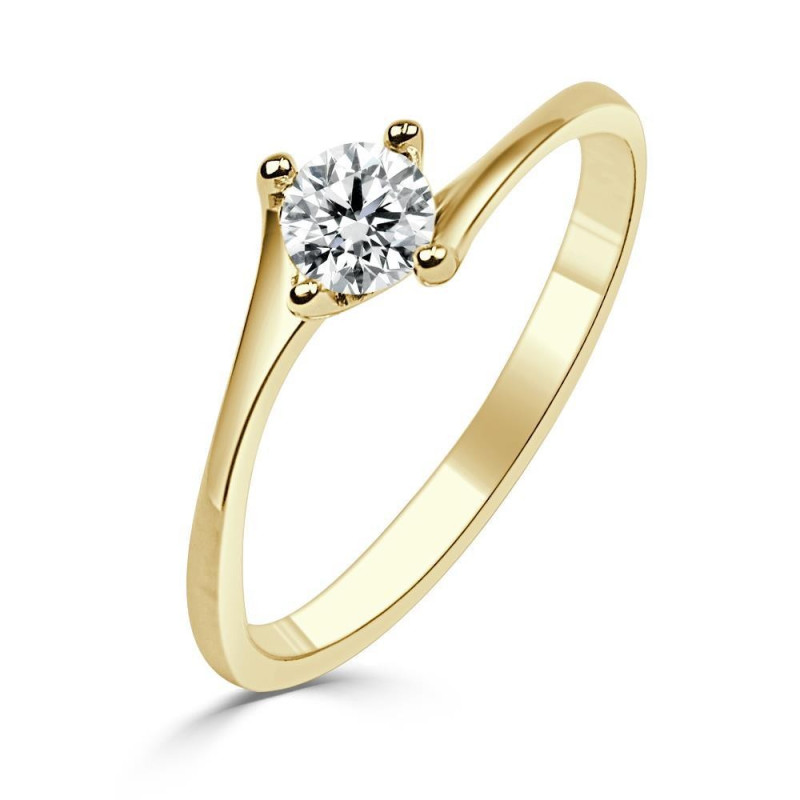 Solitario oro amarillo diamante creado 4 garras cruzado 0,30 ct.