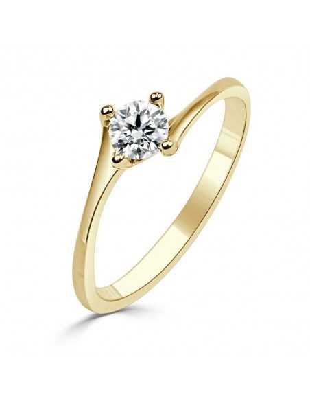 Solitario oro amarillo diamante creado 4 garras cruzado 0,30 ct.