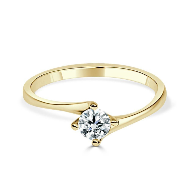 Solitario oro amarillo diamante creado 4 garras cruzado 0,30 ct.