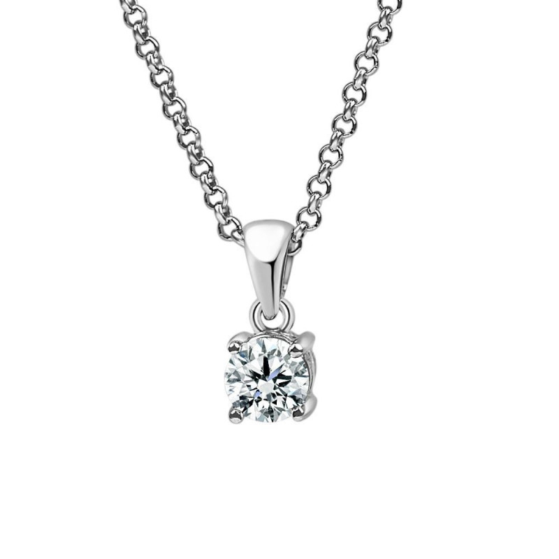 Colgante oro blanco 4 garras diamante creado 0,30 ct