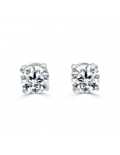 Pendiente oro blanco 4 garras diamante creado de  1,00ct (total 2 ct)