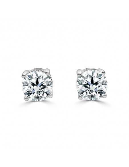 Pendiente oro blanco 4 garras diamante creado de  1,00ct (total 2 ct)