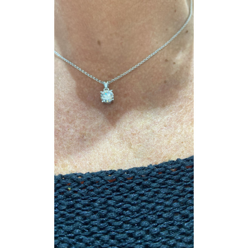 Colgante oro blanco 4 garras  diamante creado 1,00ct