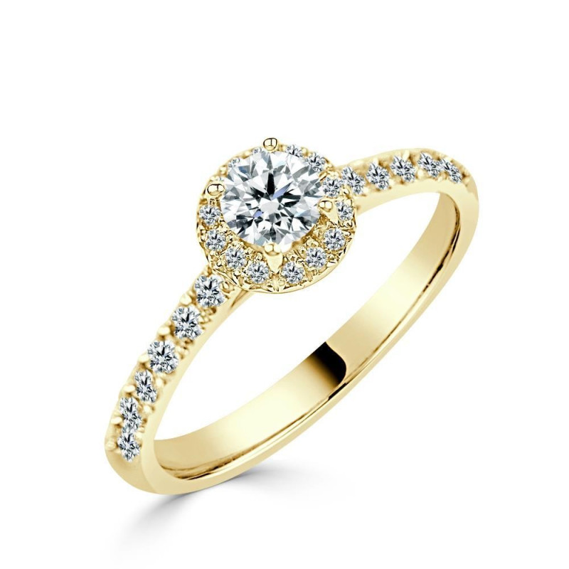 Solitario amarillo diamante creado Halo redondo 0.65 CT
