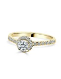 Solitario amarillo diamante creado Halo redondo 0.65 CT