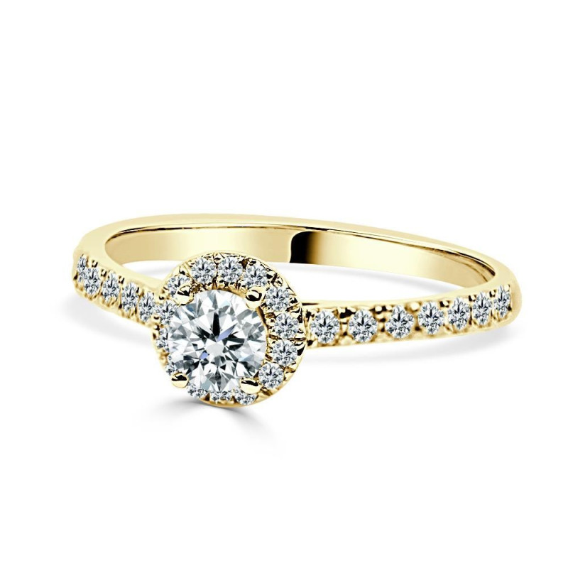 Solitario amarillo diamante creado Halo redondo 0.65 CT
