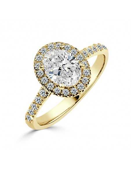 Solitario oro amarillo halo oval diamante creado1,00CT ( 0,43CT brazo-halo)
