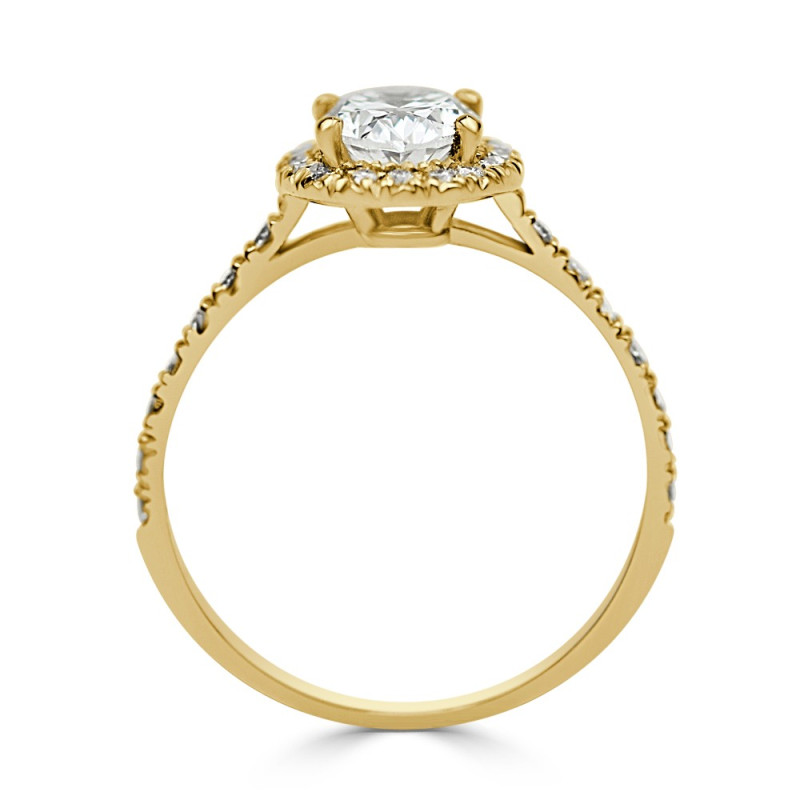 Solitario oro amarillo halo oval diamante creado1,00CT ( 0,43CT brazo-halo)