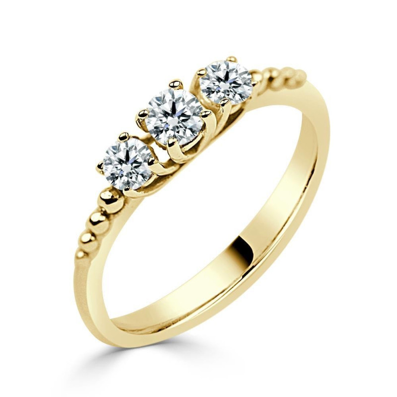 Solitario oro amarillo diamante creado tresillo mini 0,15CT-2x0,10CT