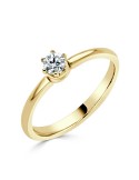 Solitario oro amarillo diamante creado corona 6 garras 0,20CT