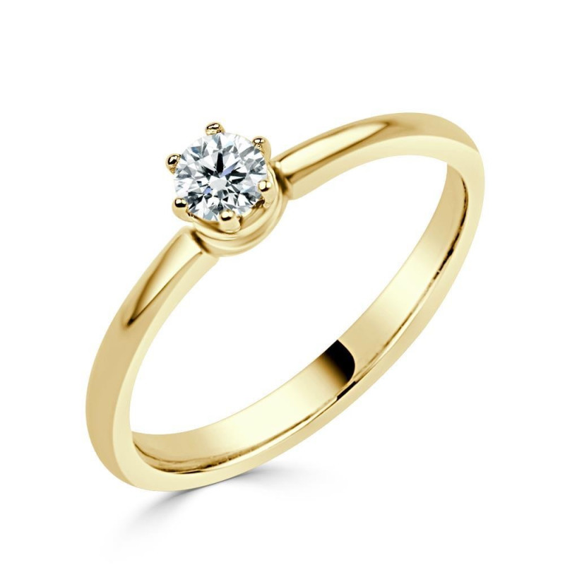 Solitario oro amarillo diamante creado corona 6 garras 0,20CT