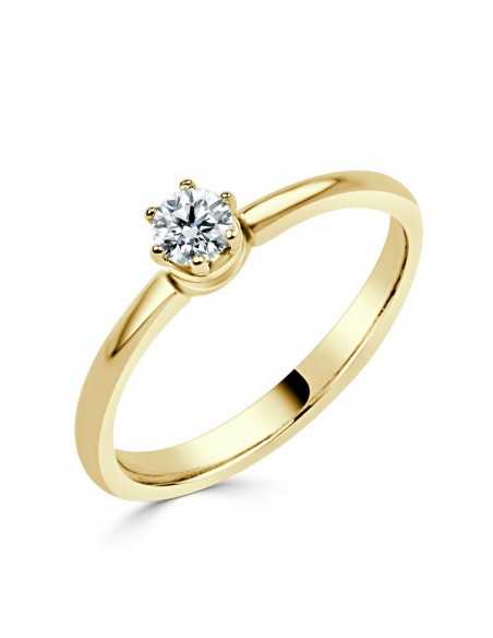 Solitario oro amarillo diamante creado corona 6 garras 0,20CT