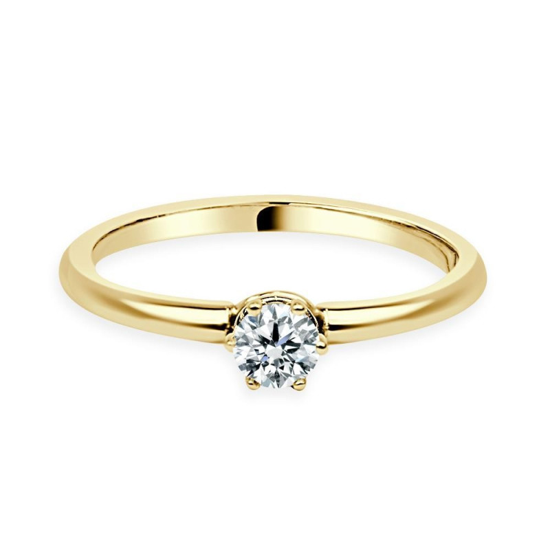Solitario oro amarillo diamante creado corona 6 garras 0,20CT