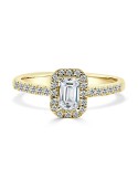 Solitario oro amarillo halo esmeralda diamante creado 0,50 CT + 0,37 CT